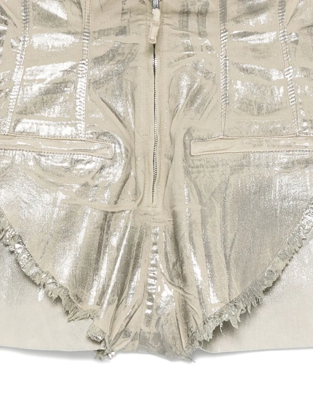 Rick Owens Drkshdw Metallic Frayed Shorts In Silver
