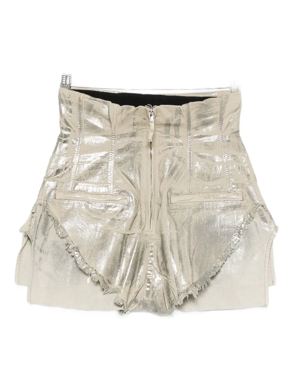 Rick Owens Drkshdw Metallic Frayed Shorts In Silver