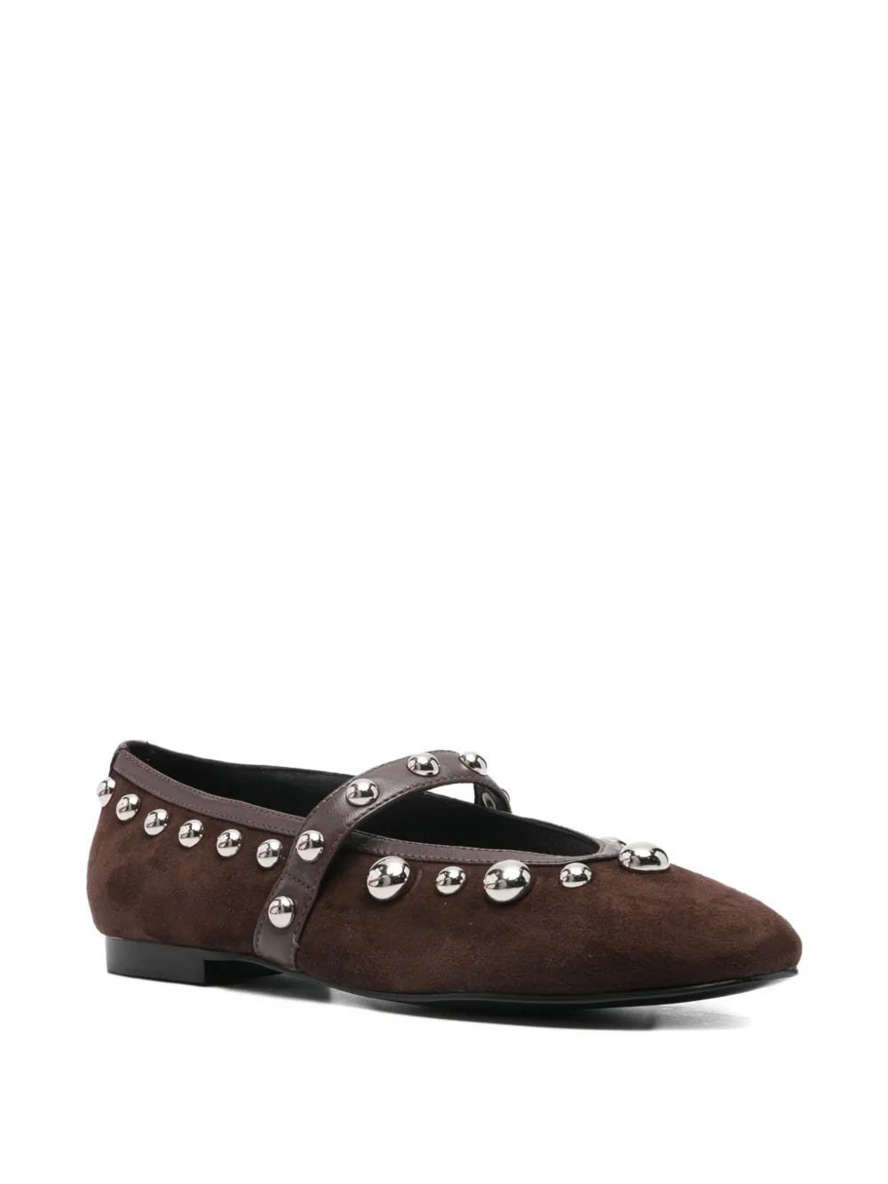 Bibi Lou Leather Studded Flat Pumps In Brown