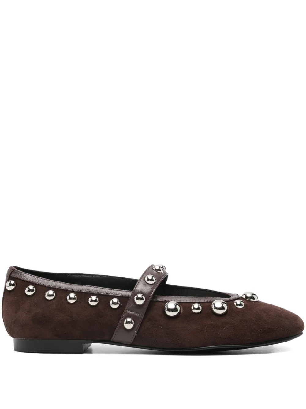 Bibi Lou Leather Studded Flat Pumps In Brown