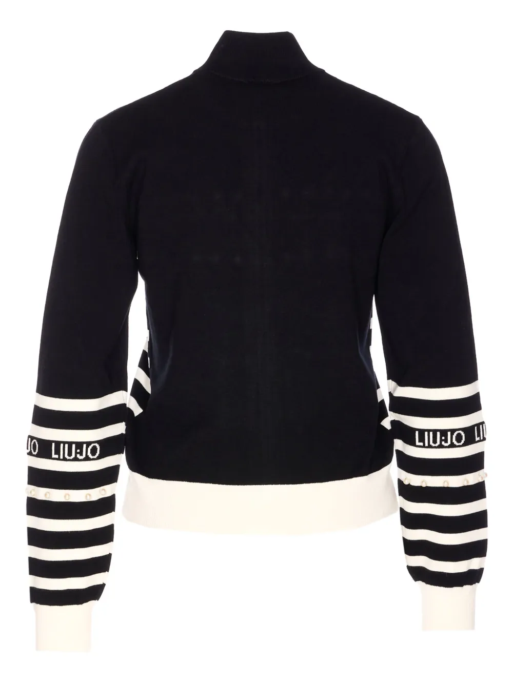 Liu •jo Pearl-embellished Striped Cardigan In Black