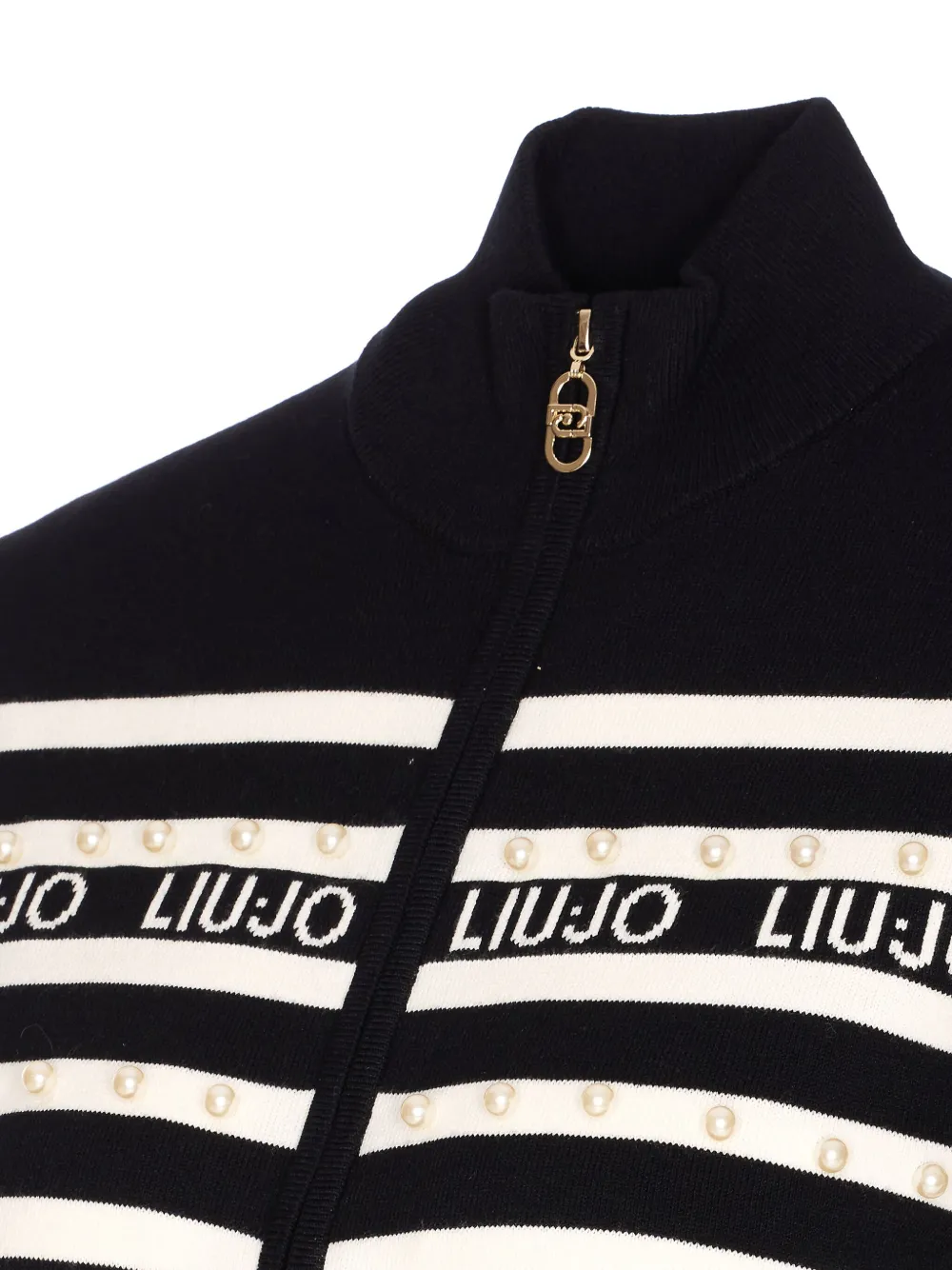 Liu •jo Pearl-embellished Striped Cardigan In Black