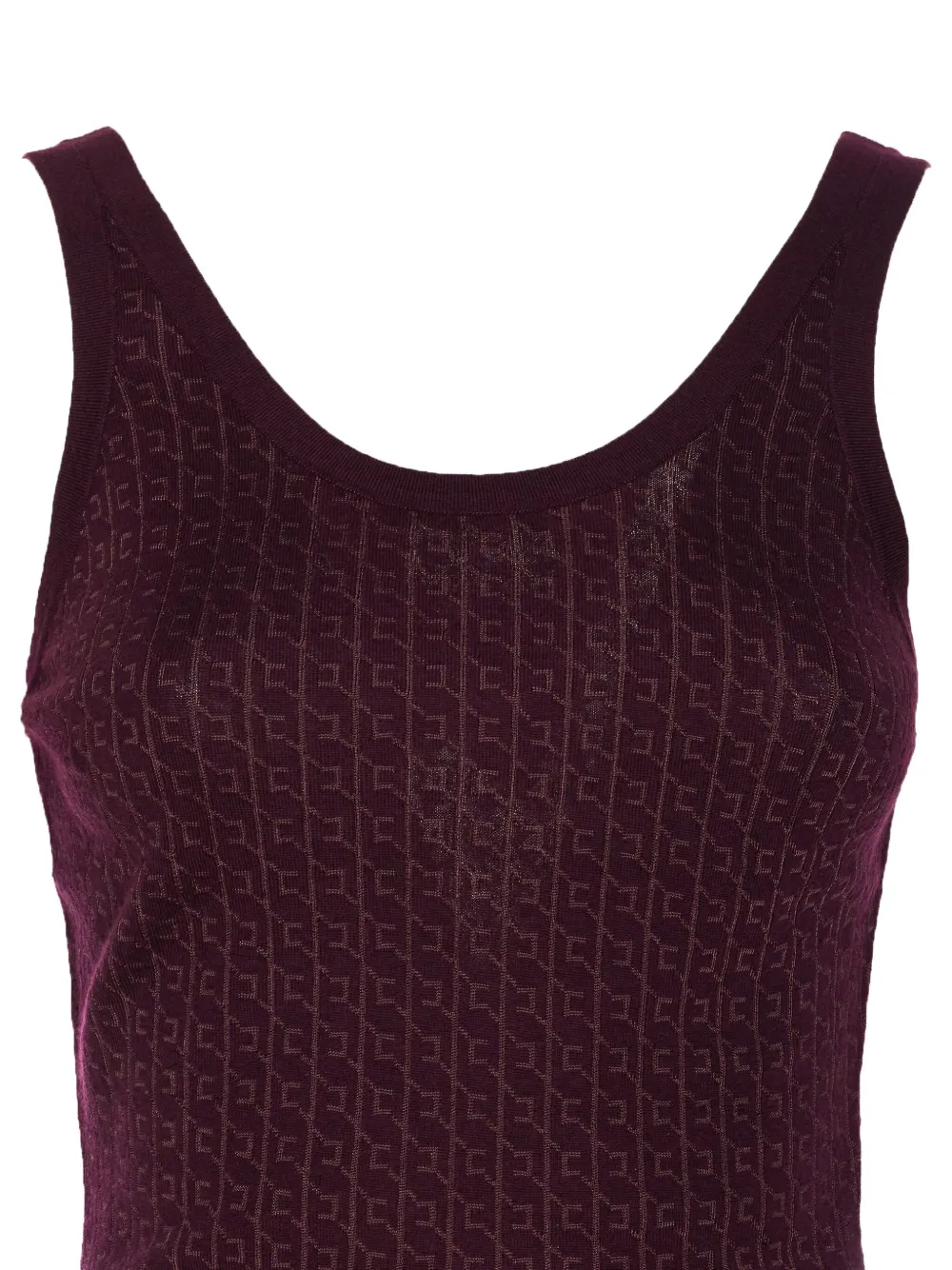 Elisabetta Franchi Sleeveless Scoop Neck Fitted Silhouette Patterned Top In Brown