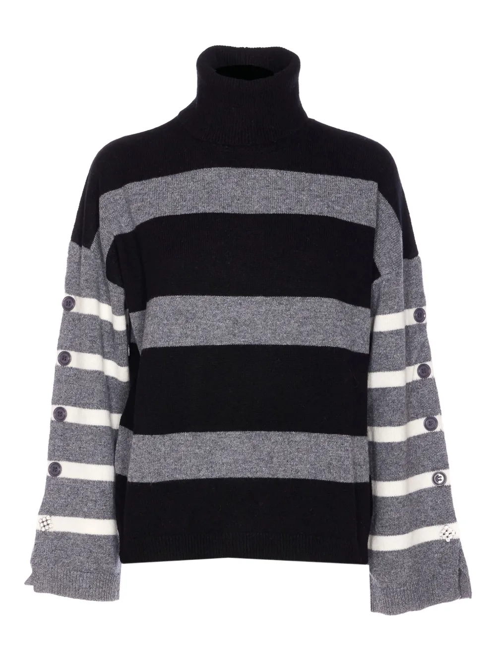 Liu •jo Striped Button-cuff Sweater In Black