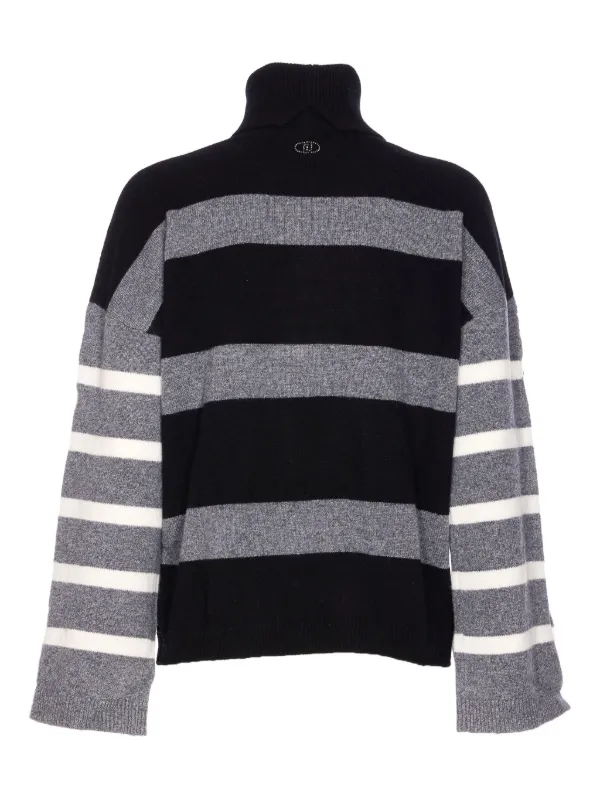 LIU JO Gestreifter Pullover Mit Knopfmanschetten Grau FARFETCH AT