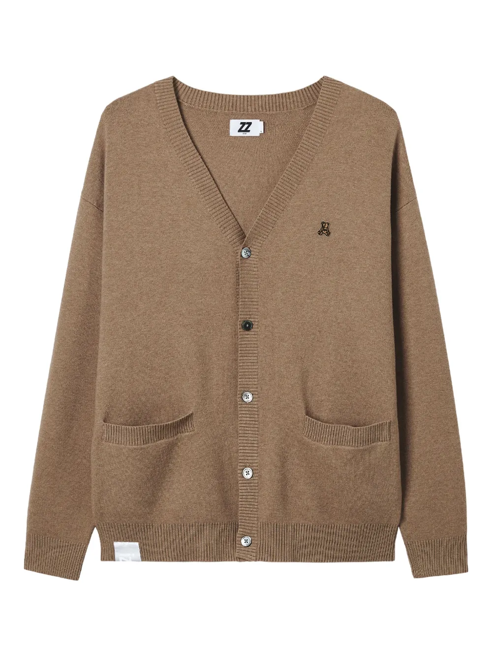 Izzue Bear-logo Patch Pocket Cardigan In Brown