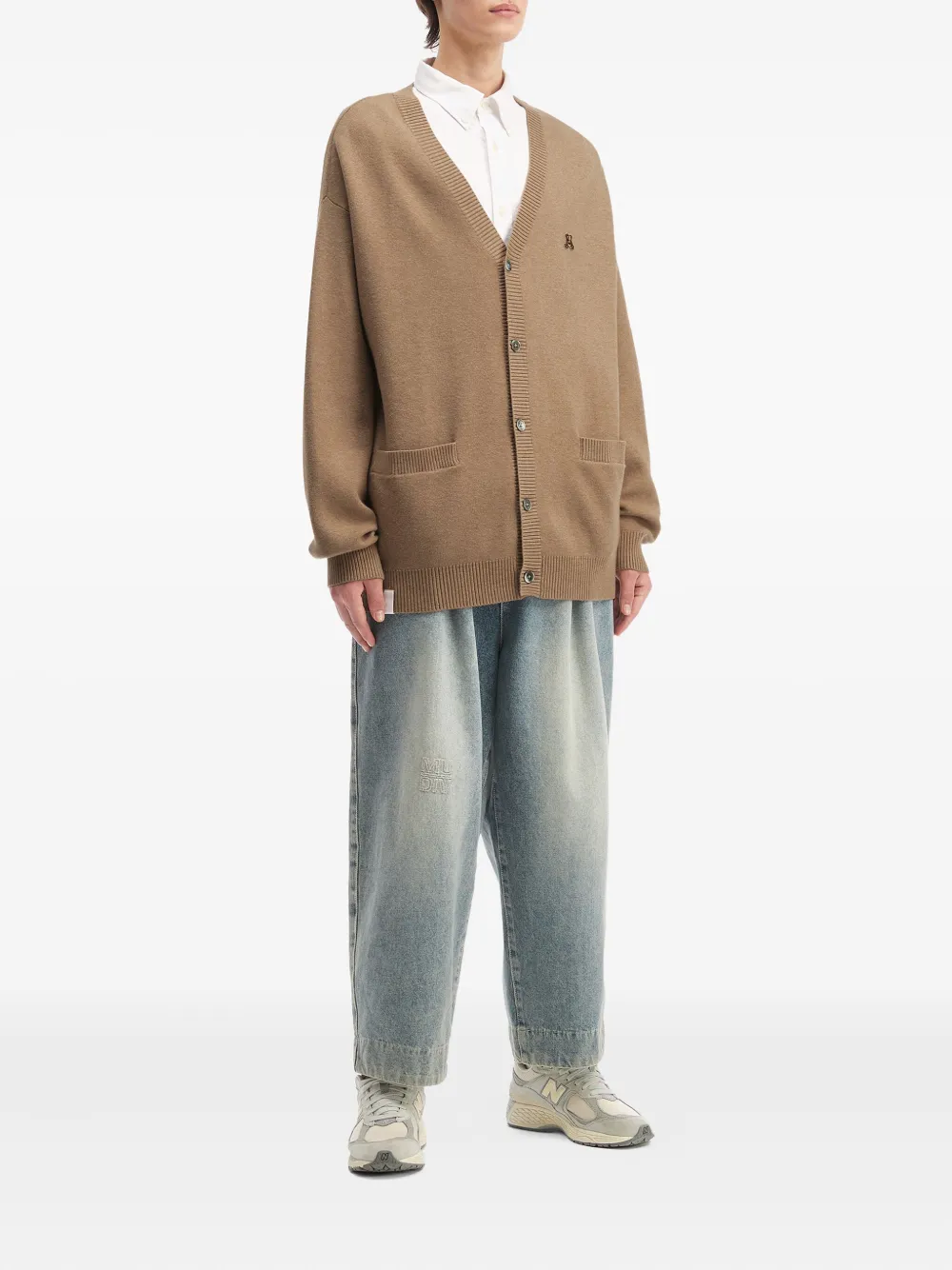 Izzue Bear-logo Patch Pocket Cardigan In Brown