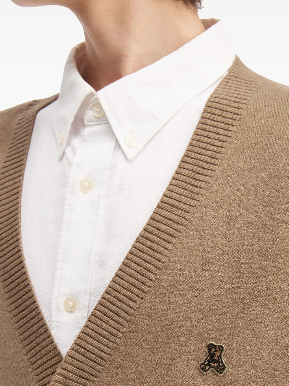 Izzue Bear-logo Patch Pocket Cardigan In Brown