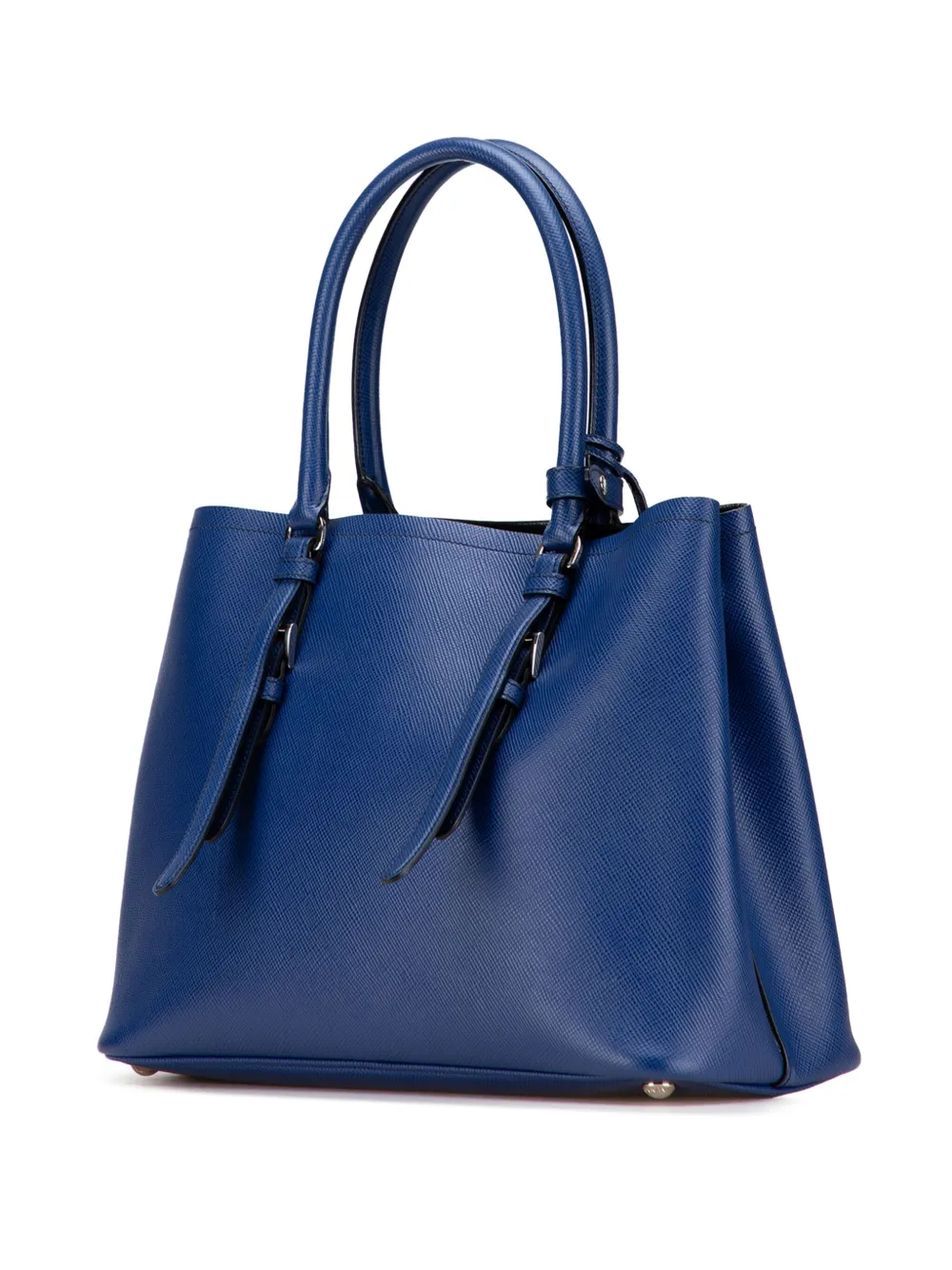 Pre-owned Prada 2013-2025 Medium Saffiano Cuir Double Satchel In Blue