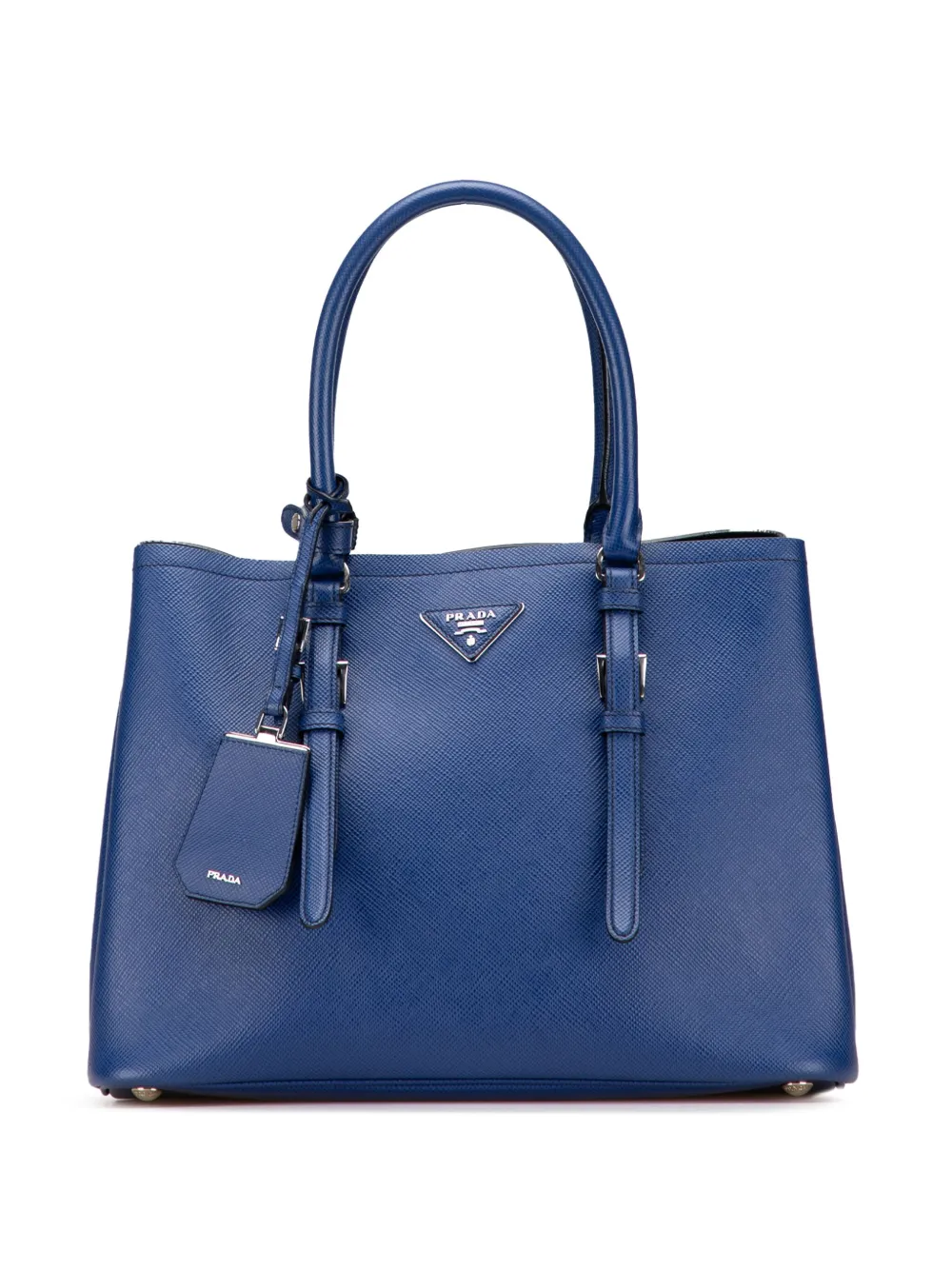 Prada Pre-Owned 2013-2025 ミディアム サフィアーノキュイル ダブル サッチェルバッグ - ブルー Prada Pre-Owned 2013-2025 ミディアム サフィアーノキュイル ダブル サッチェルバッグ - ブルー