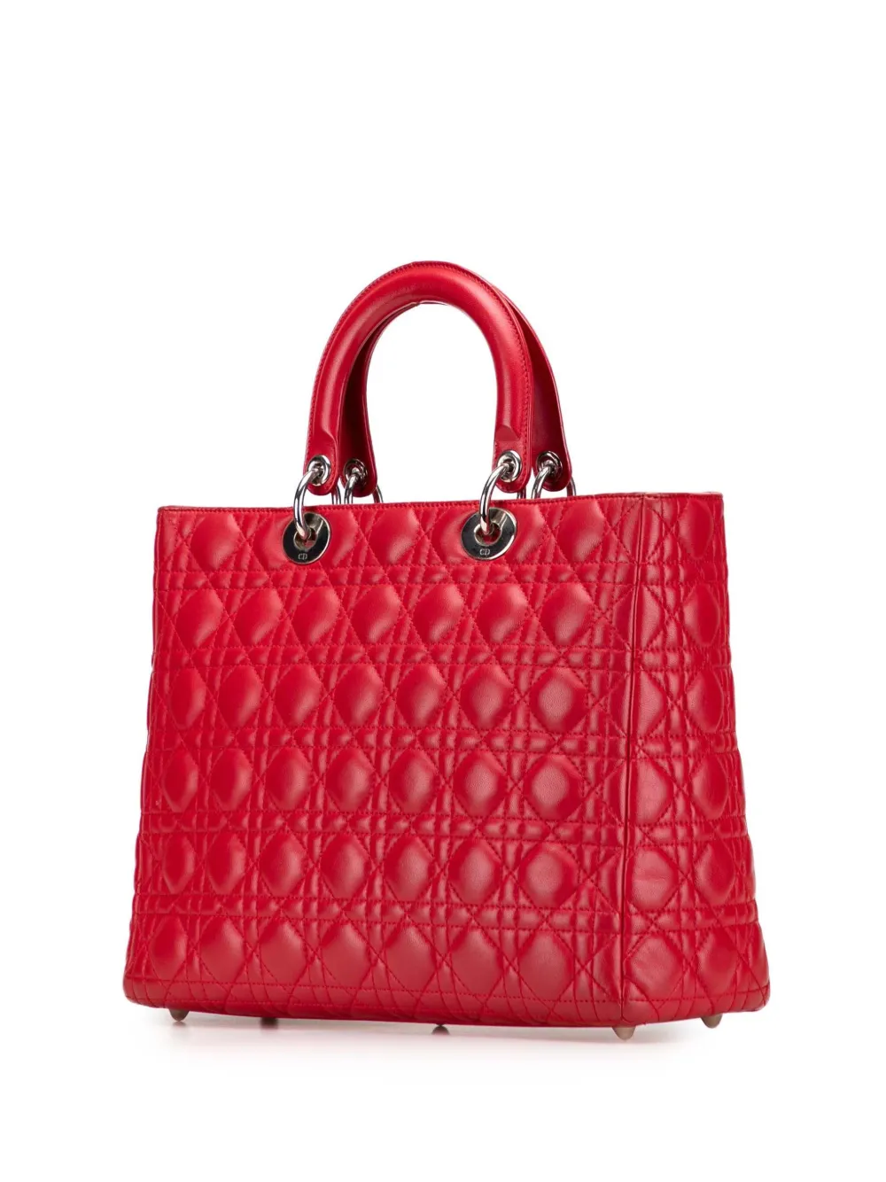 Pre-owned Dior 2010 Large Lambskin Cannage Lady Satchel In Red
