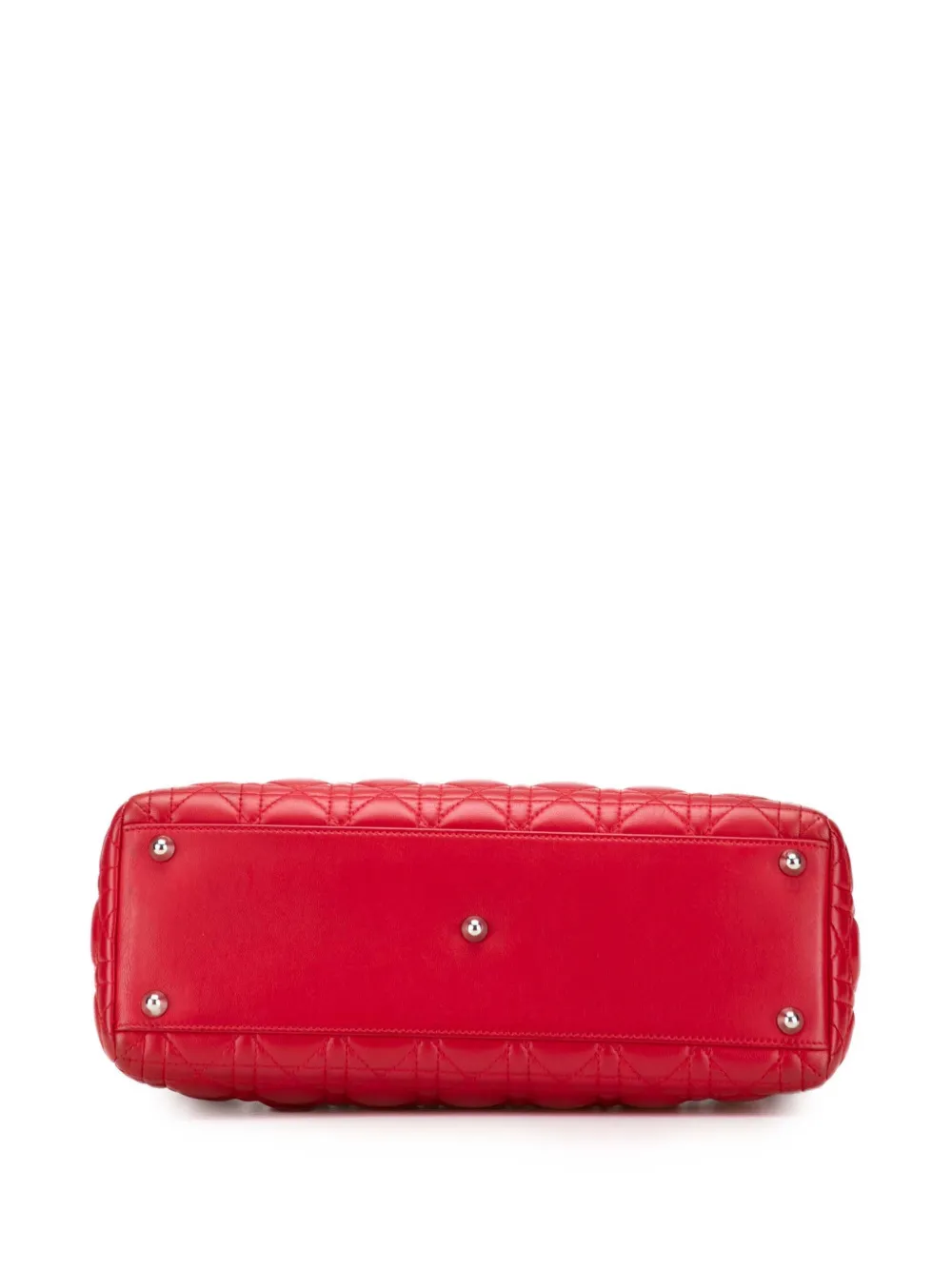 Pre-owned Dior 2010 Large Lambskin Cannage Lady Satchel In Red