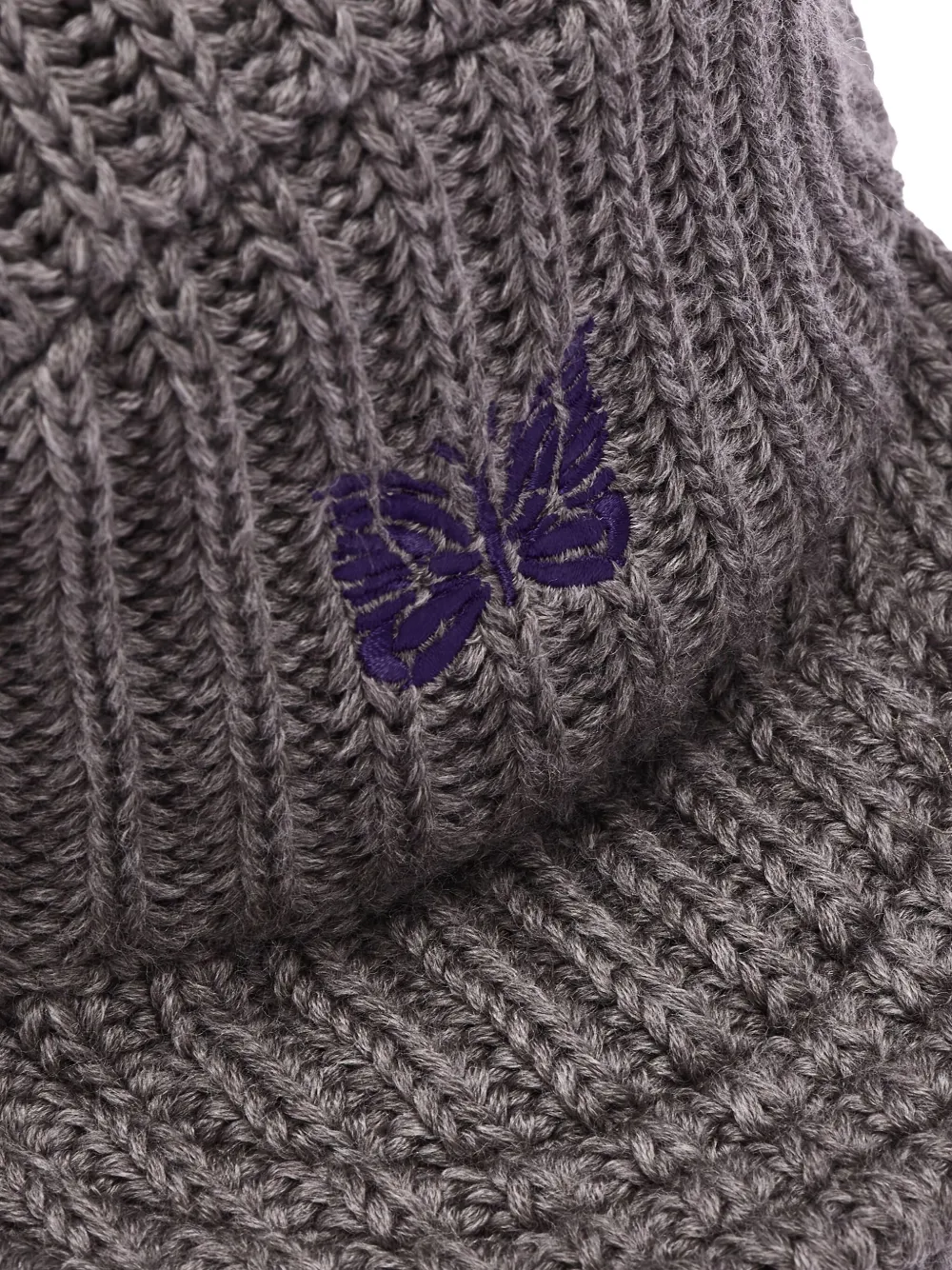 Needles Ribbed-knit Butterfly Beanie In Gray