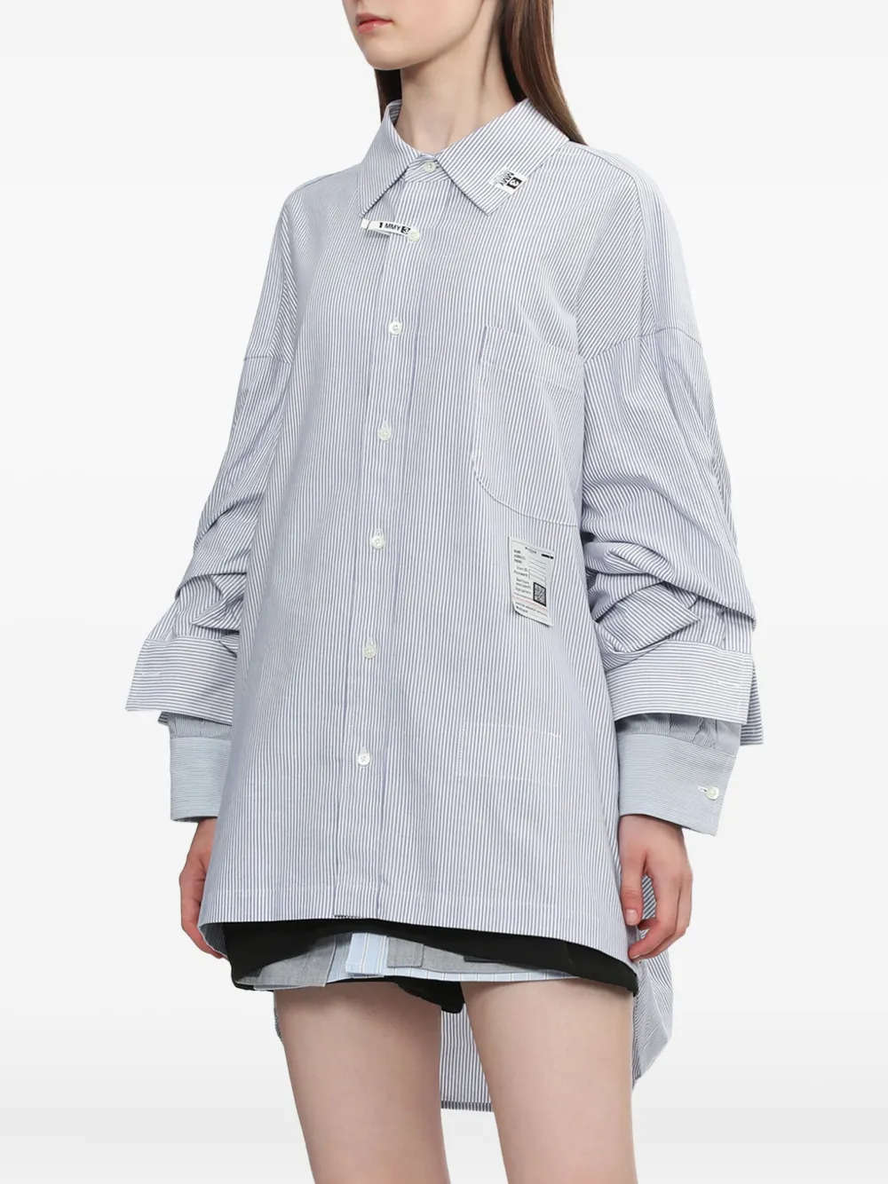 Miharayasuhiro Striped Double-cuffed Shirt In Blue