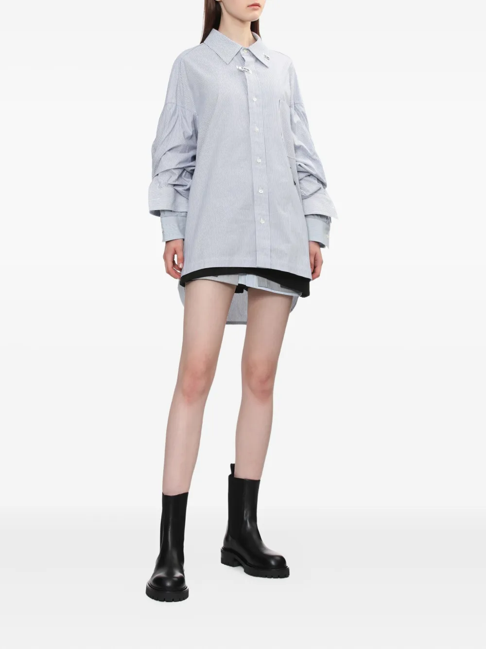 Maison MIHARA YASUHIRO striped double-cuffed shirt - Blauw
