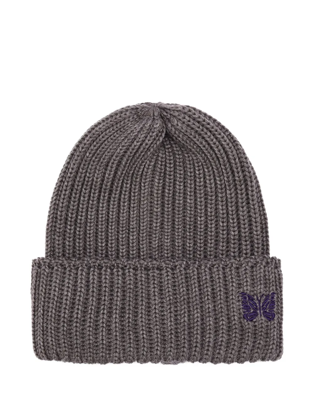Needles Ribbed-knit Butterfly-embroidery Beanie In Gray