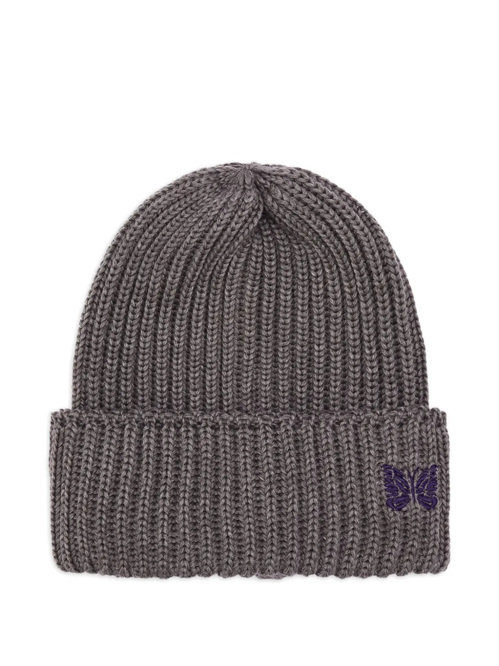 Needles ribbed-knit butterfly-embroidery beanie | Grey | Image 1