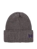 Needles ribbed-knit butterfly-embroidery beanie - Grey