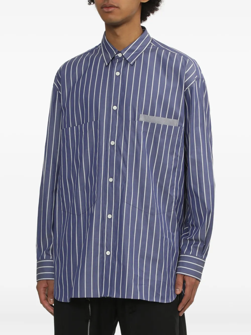 Comme des Garçons Homme Gestreept overhemd met zak Blauw