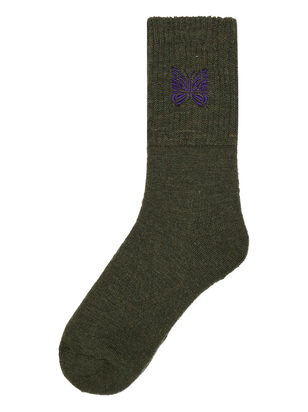 Needles Butterfly-embroidered Wool Socks In Green