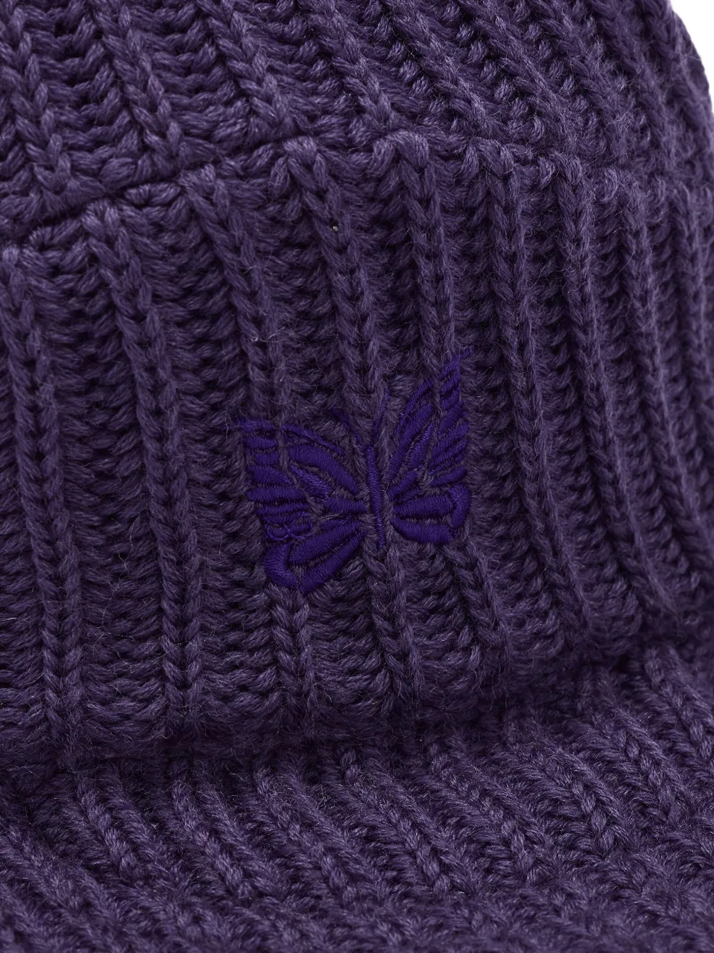 Needles Ribbed-knit Butterfly-motif Hat In Purple