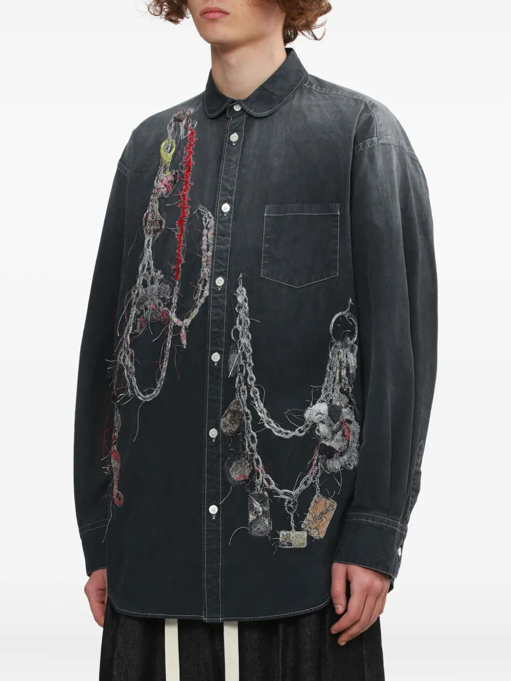 Doublet Katoenen overhemd verfraaid met ketting Grijs