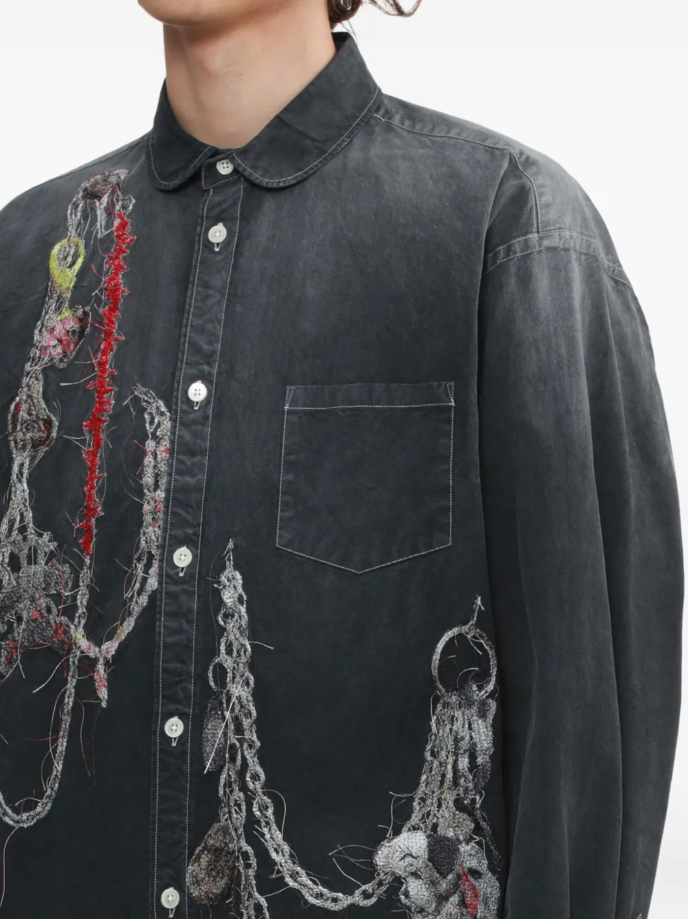 Doublet Katoenen overhemd verfraaid met ketting Grijs