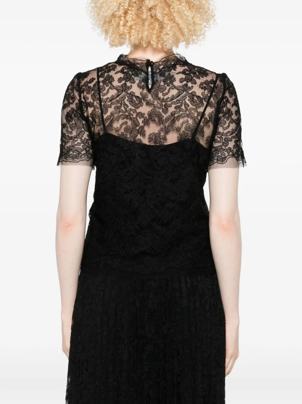 Ermanno Scervino Black Floral-lace Short-sleeve T-shirt In Black