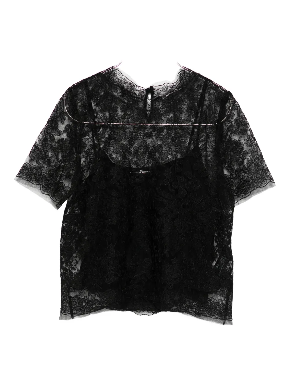 Ermanno Scervino Black Floral-lace Short-sleeve T-shirt In Black