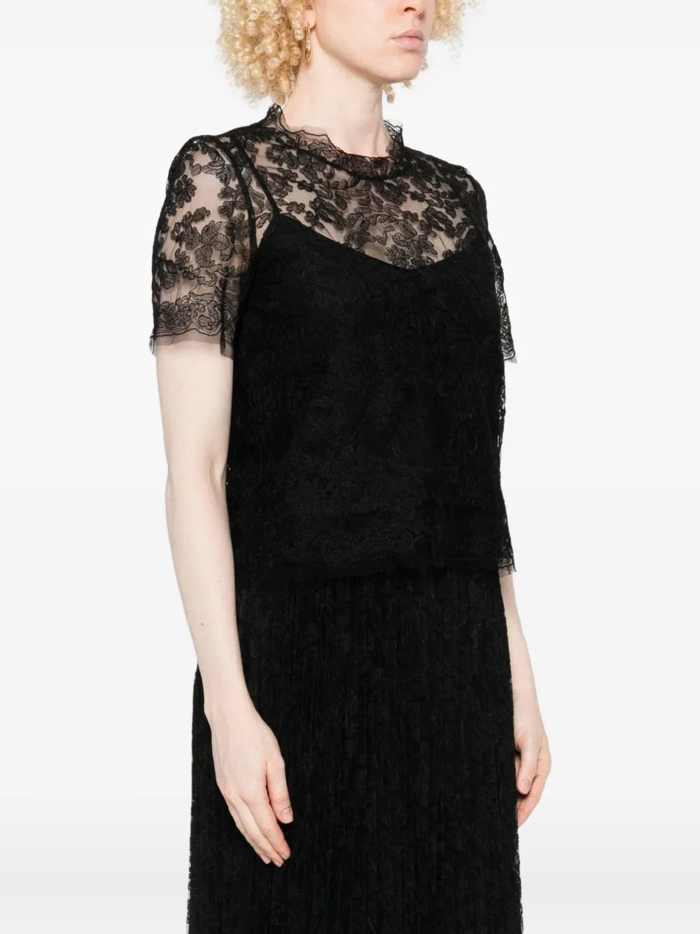 Ermanno Scervino Black Floral-lace Short-sleeve T-shirt In Black