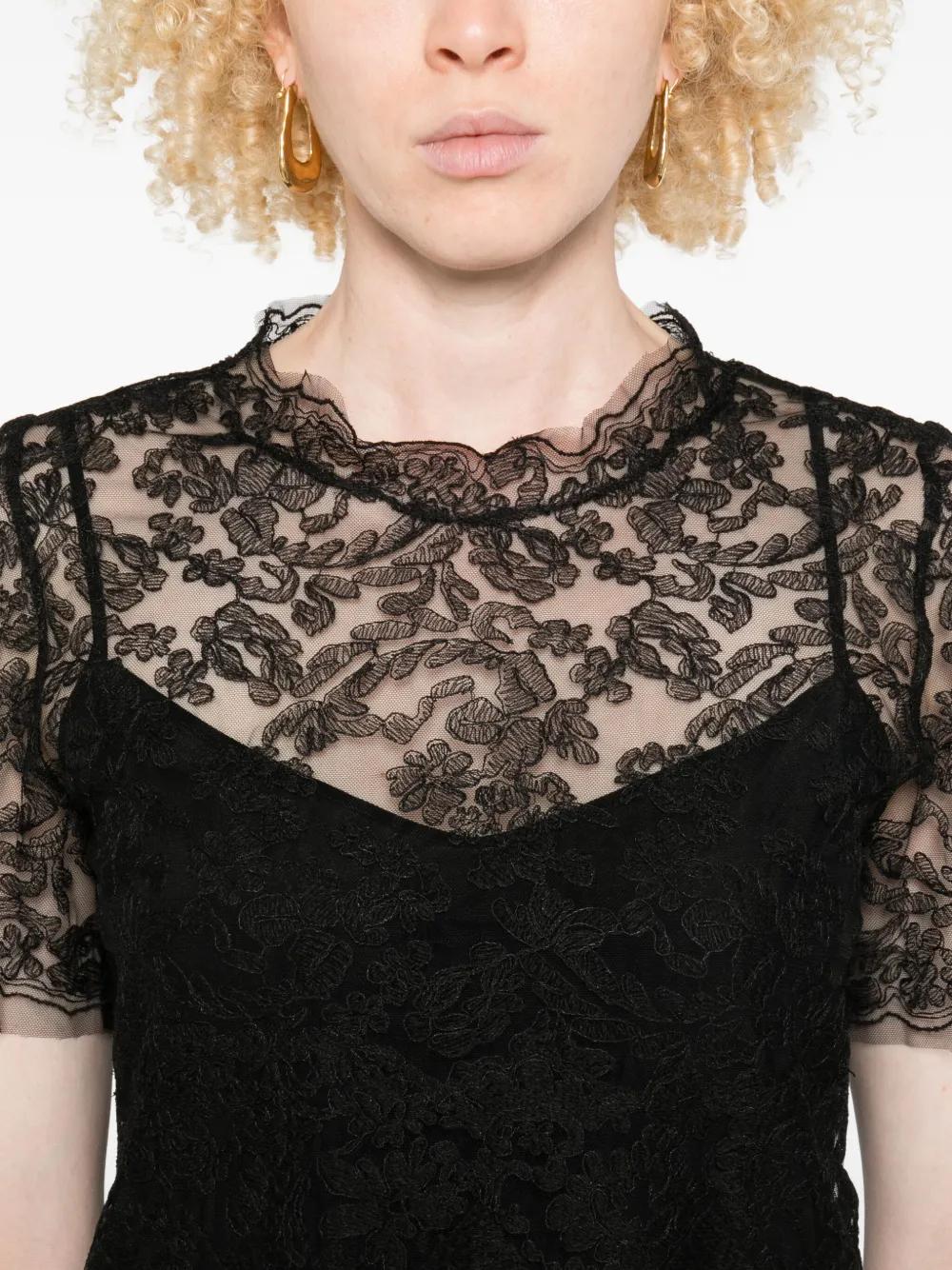 Ermanno Scervino Black Floral-lace Short-sleeve T-shirt In Black