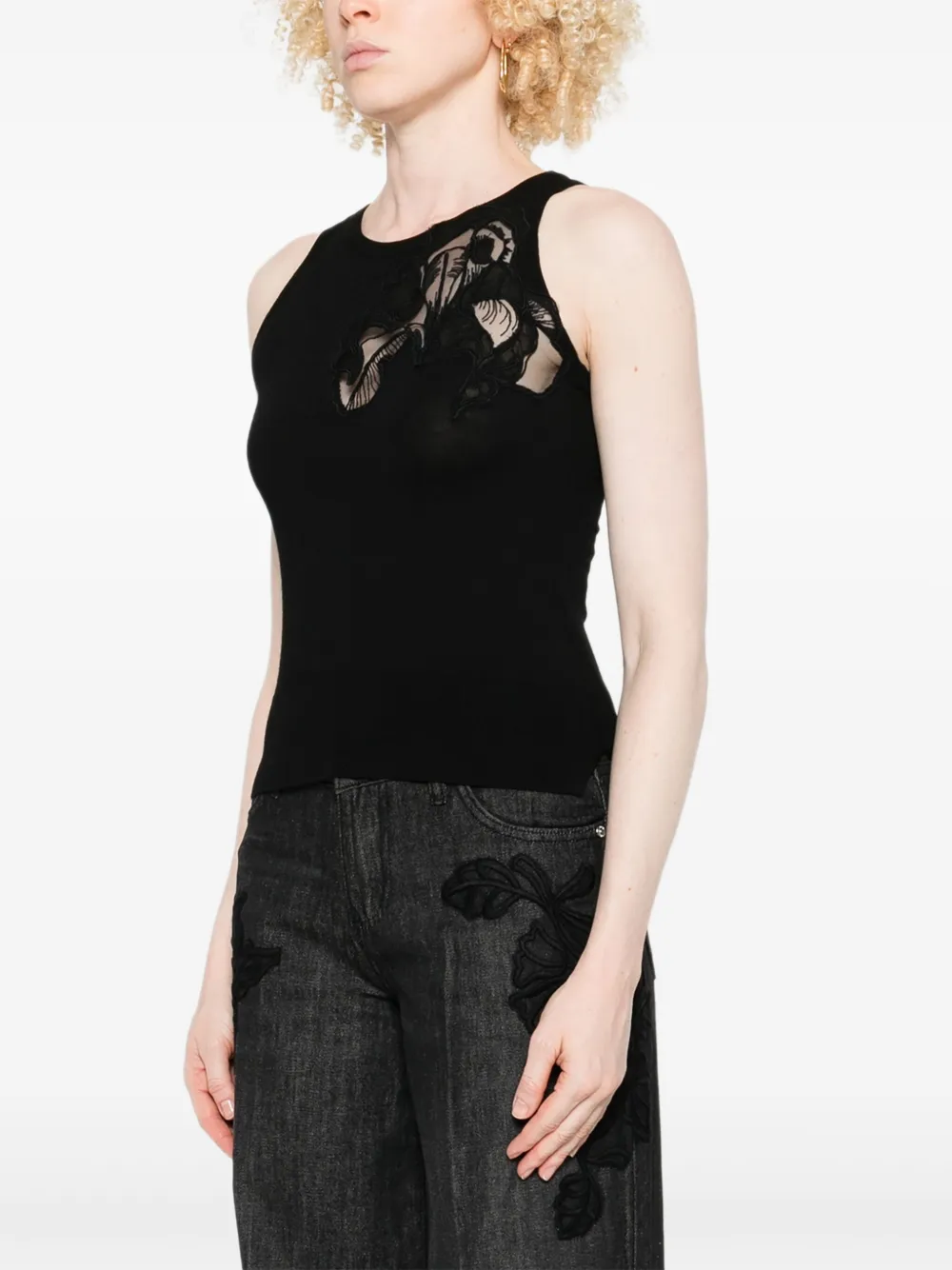 Ermanno Scervino Mouwloze top met geborduurde bloemen Zwart