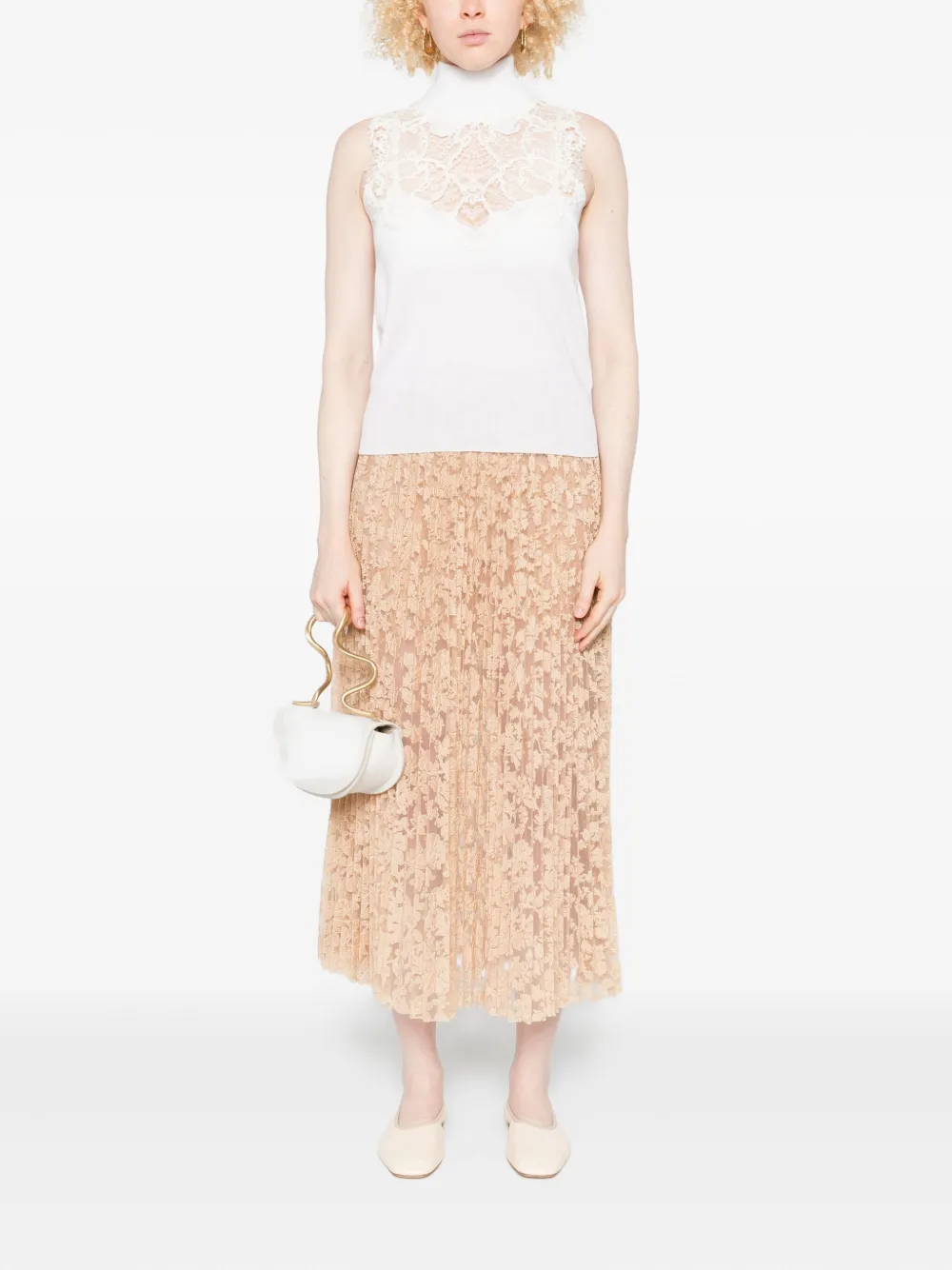 Ermanno Scervino Plooirok met bloemenkant - Beige