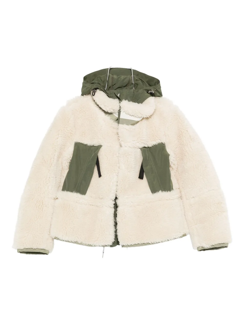 Sacai Eco Shearling And Nylon Jacket In Neutral
