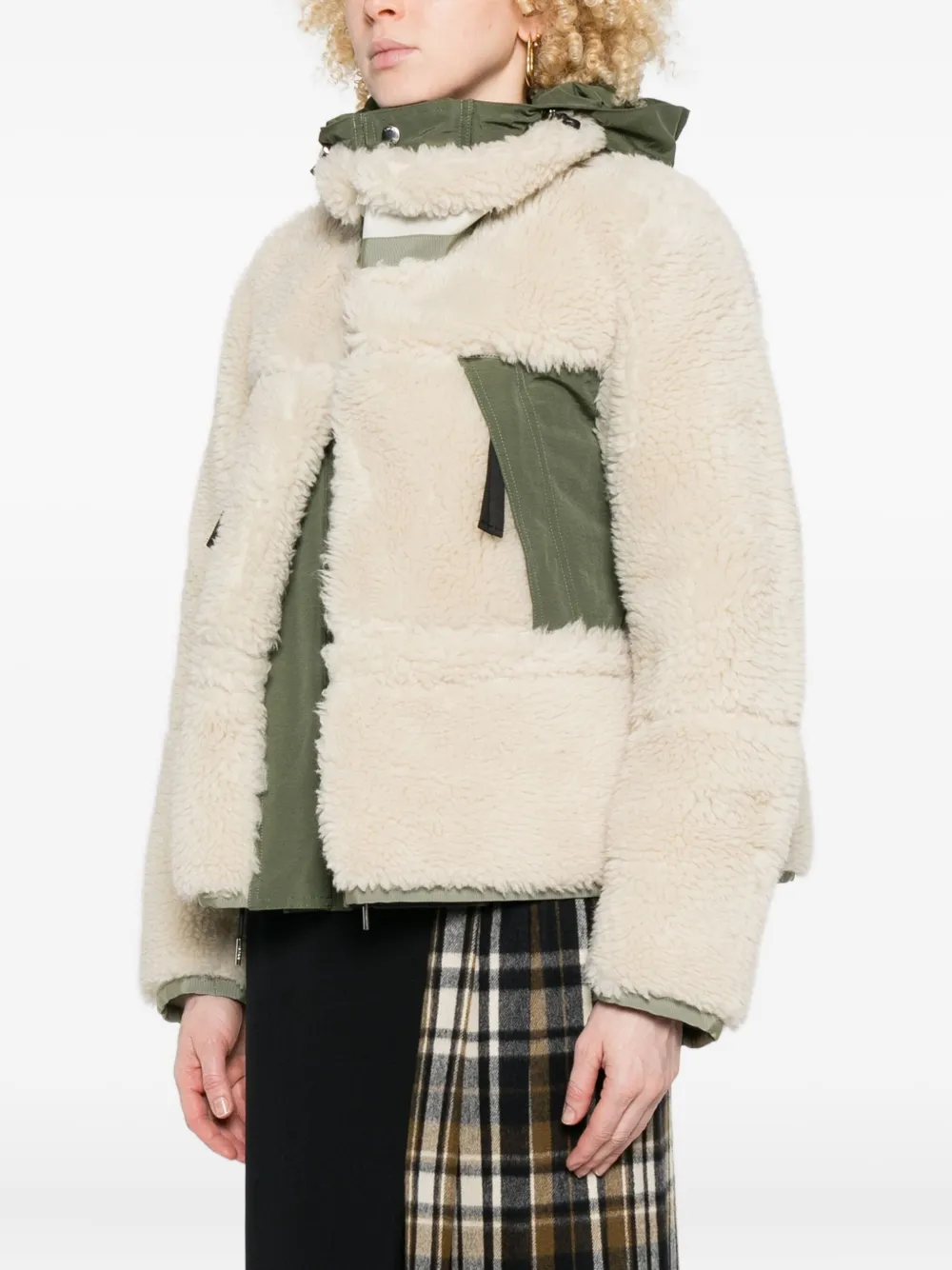 Sacai Eco Shearling And Nylon Jacket In Neutral