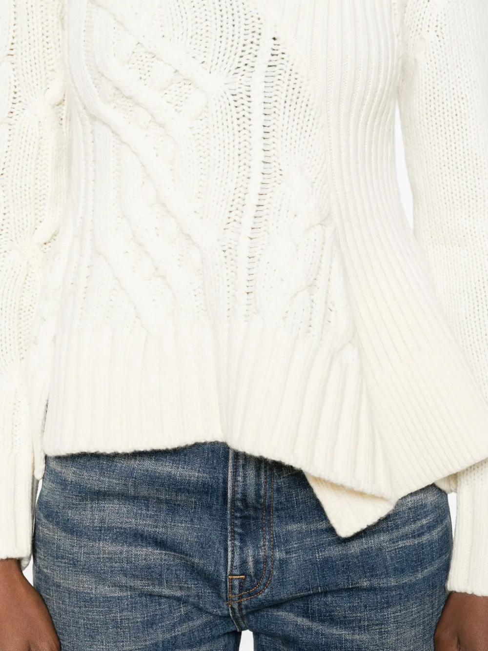 Sacai Cable-knit Ruffled-hem Sweater In Neutral