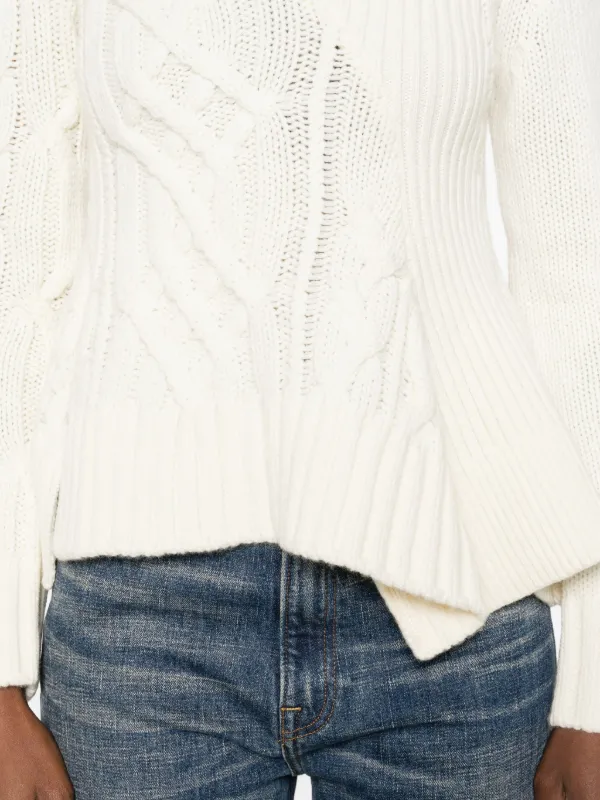 Sacai cable-knit ruffled-hem Sweater | Neutrals | FARFETCH