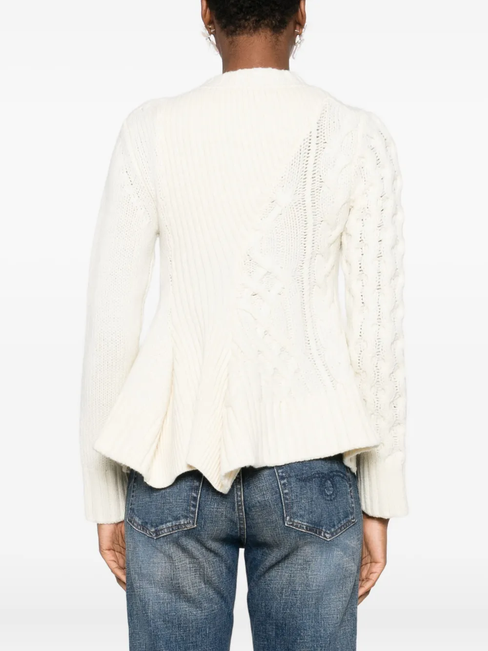 Sacai Cable-knit Ruffled-hem Sweater In Neutral