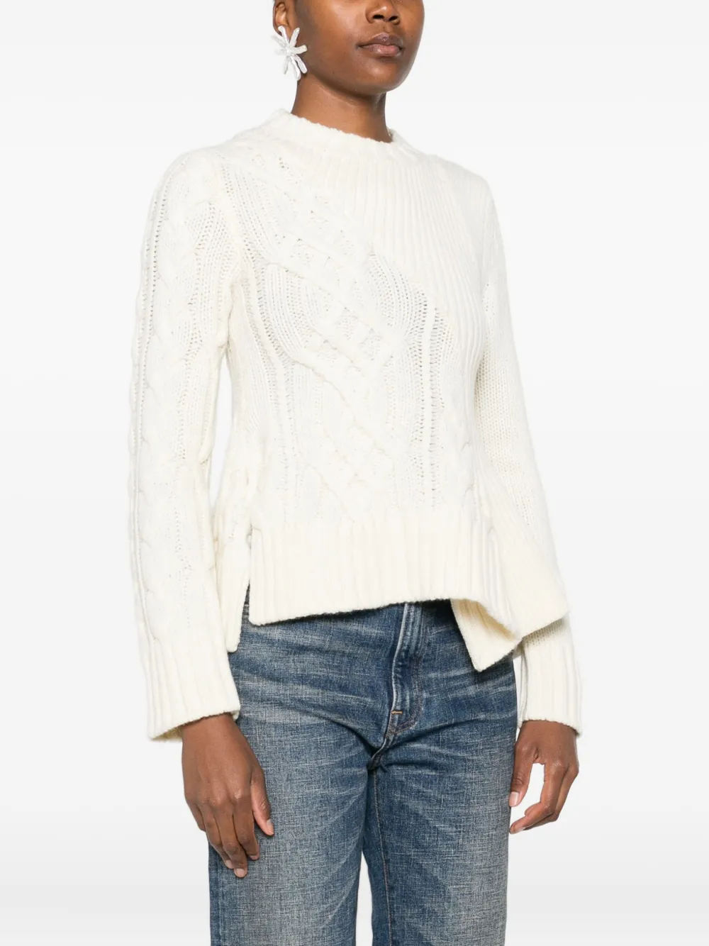 Sacai Cable-knit Ruffled-hem Sweater In Neutral