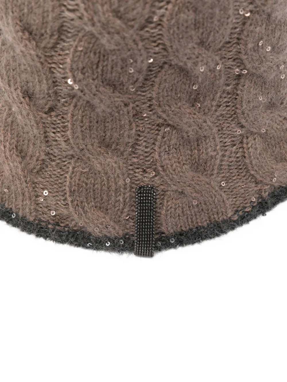 Brunello Cucinelli Textured Knit Cloche Hat Sequined Embellishments In Brown