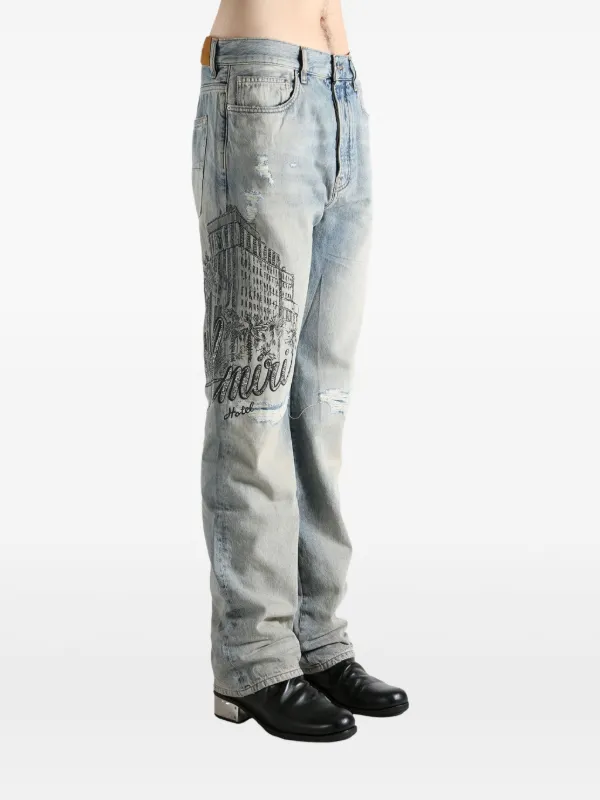 AMIRI Crystal Amiri Hotel Jean Distressed Jeans | Blue