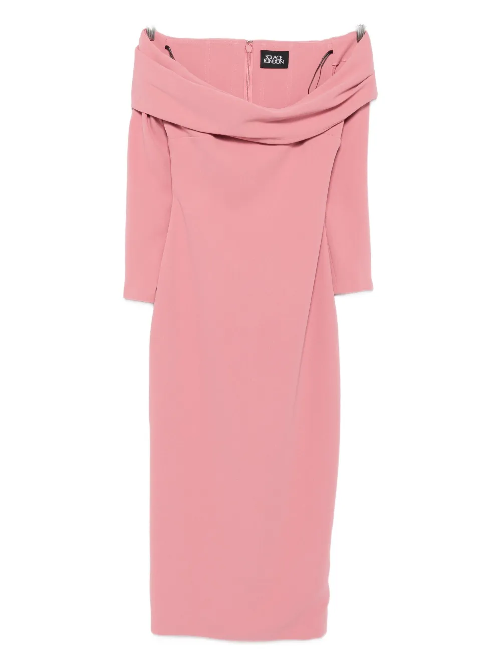 Solace London Yuni off-shoulder draped midi dress | Pink | Image 1