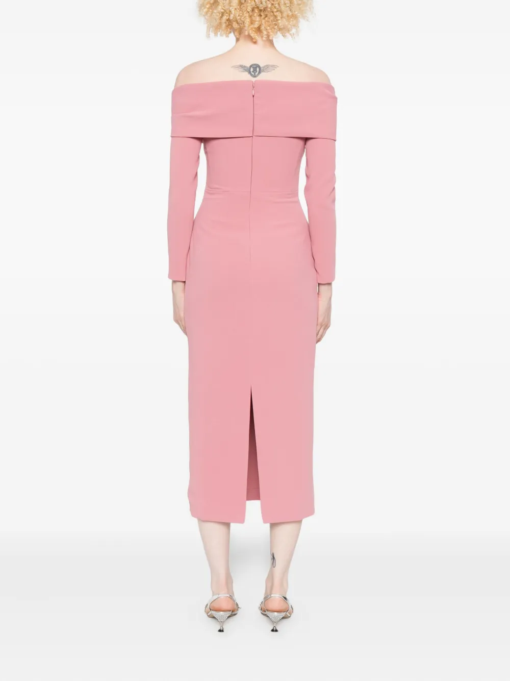 Solace London Yuni Off-shoulder Draped Midi Dress In Pink