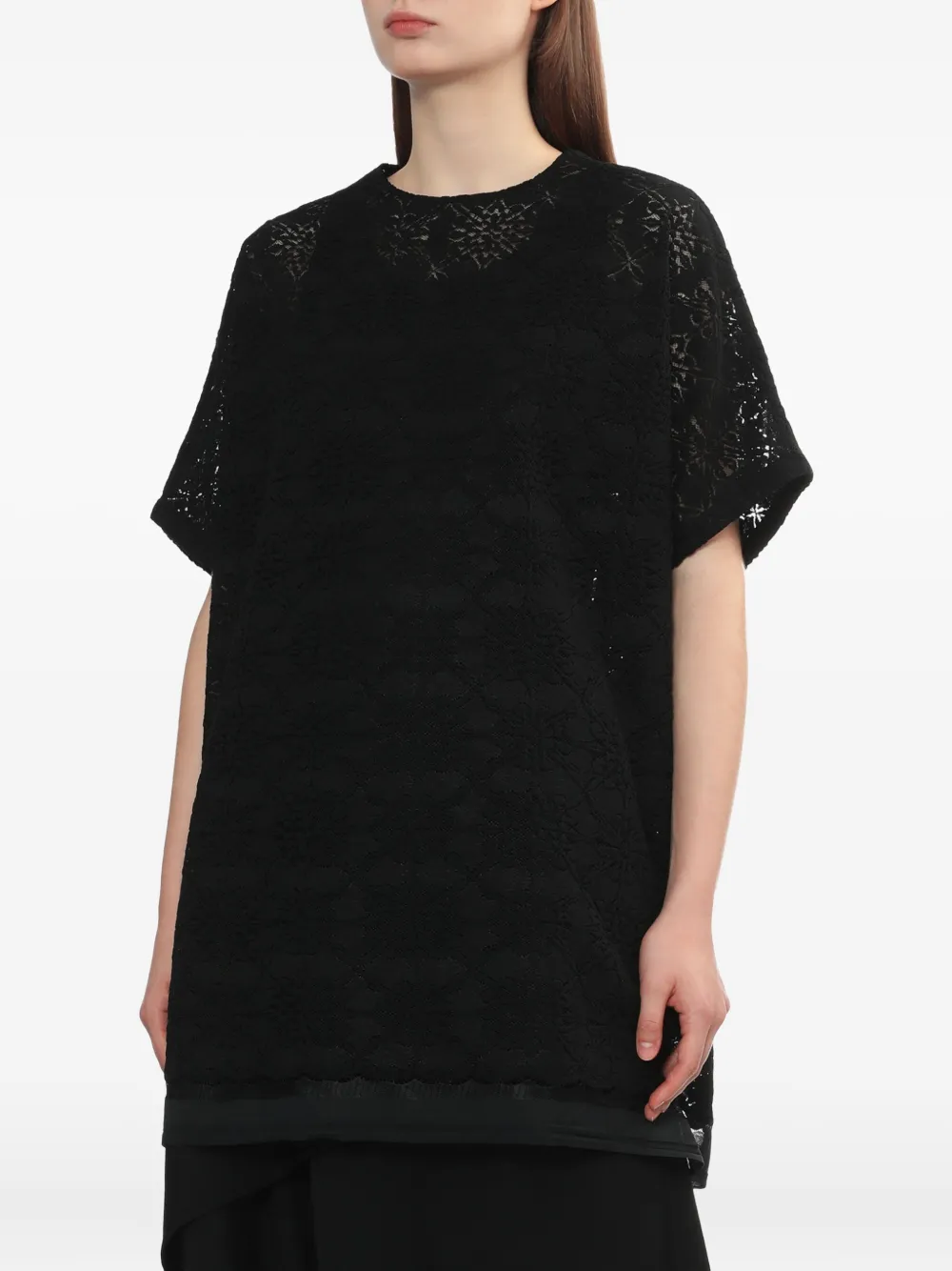 Y's T-shirt met laag van kant 1 BLACK