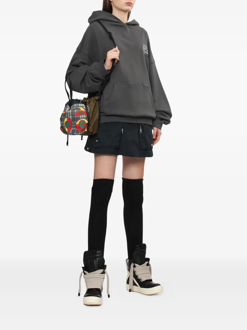 We11 Done Cassette-print Hooded Top In Gray