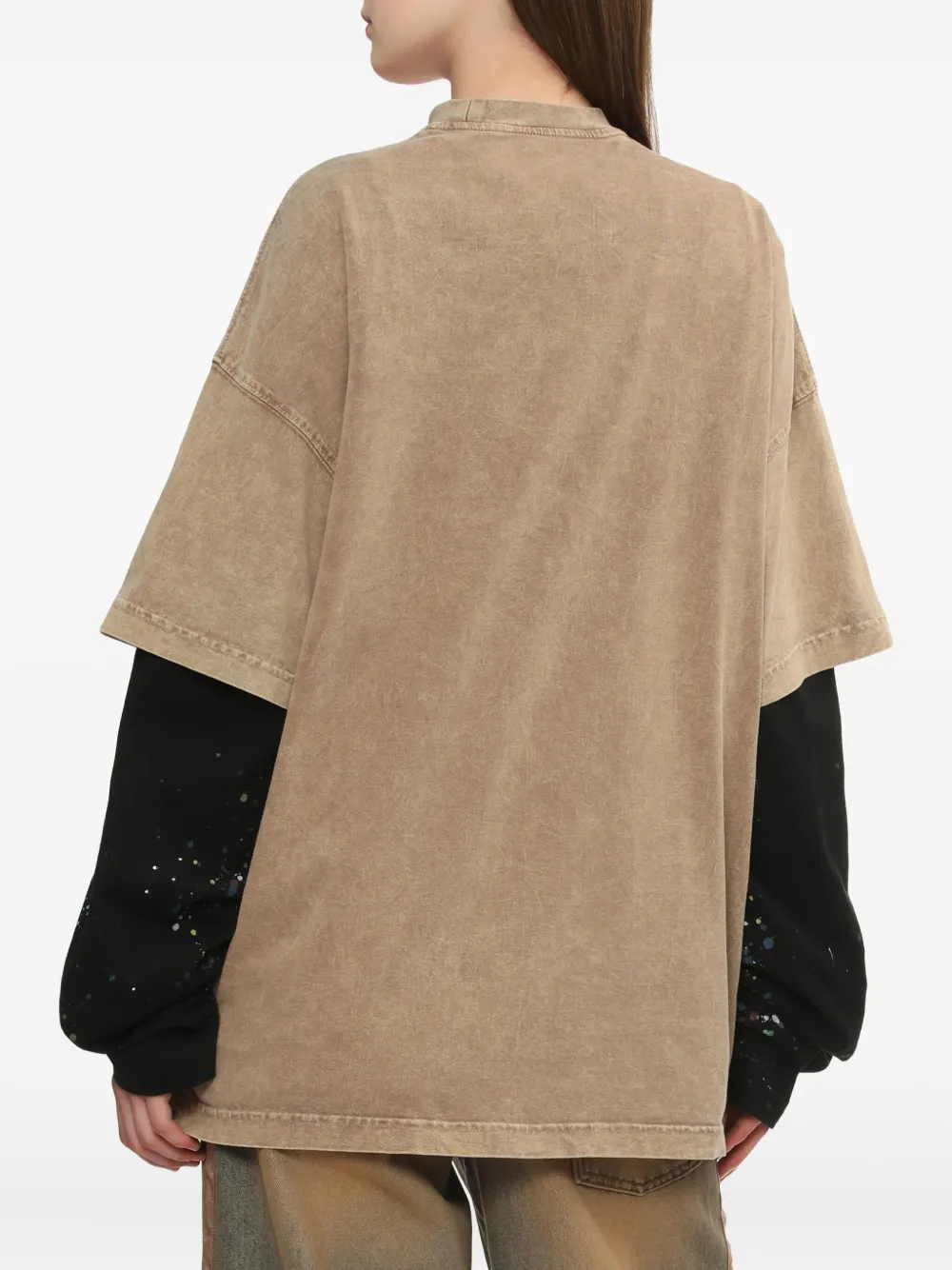 We11 Done Double-layered Acid-wash T-shirt In Brown