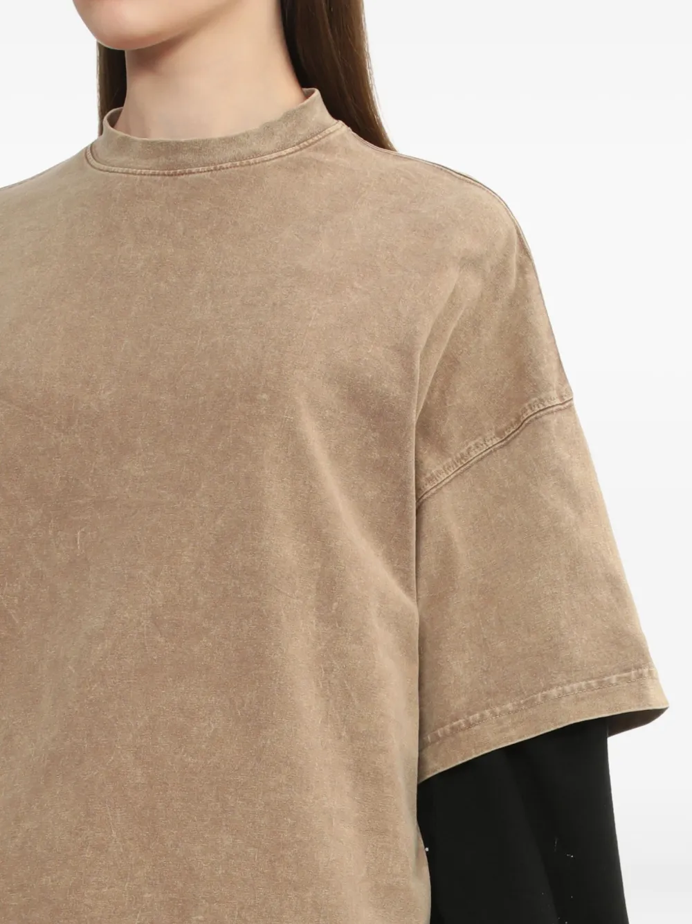 We11 Done Double-layered Acid-wash T-shirt In Brown