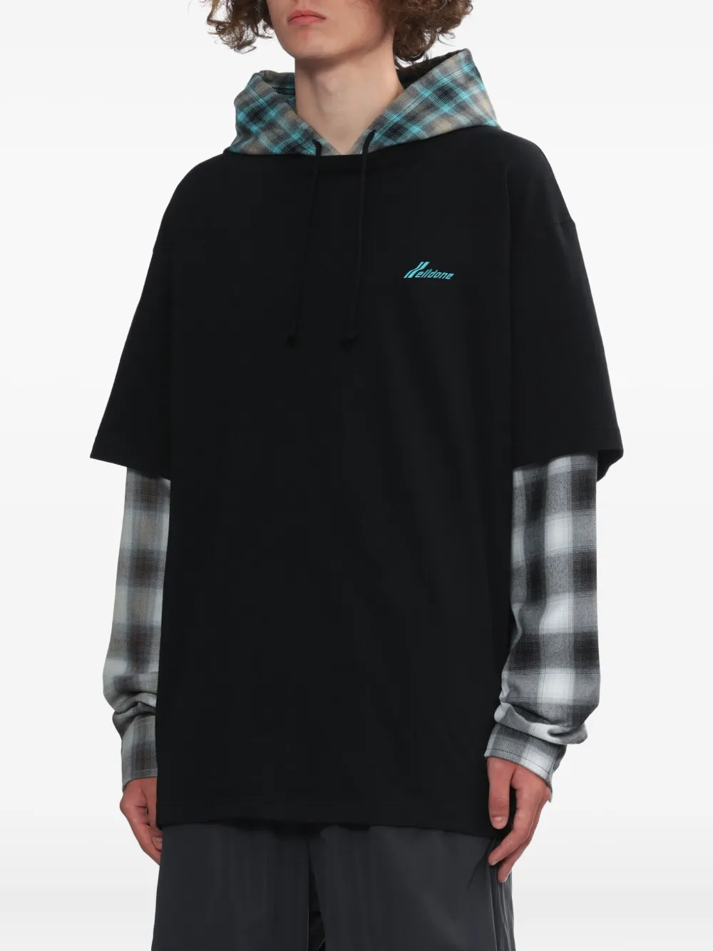 We11 Done Plaid-insert Cotton Sweatshirt In Black