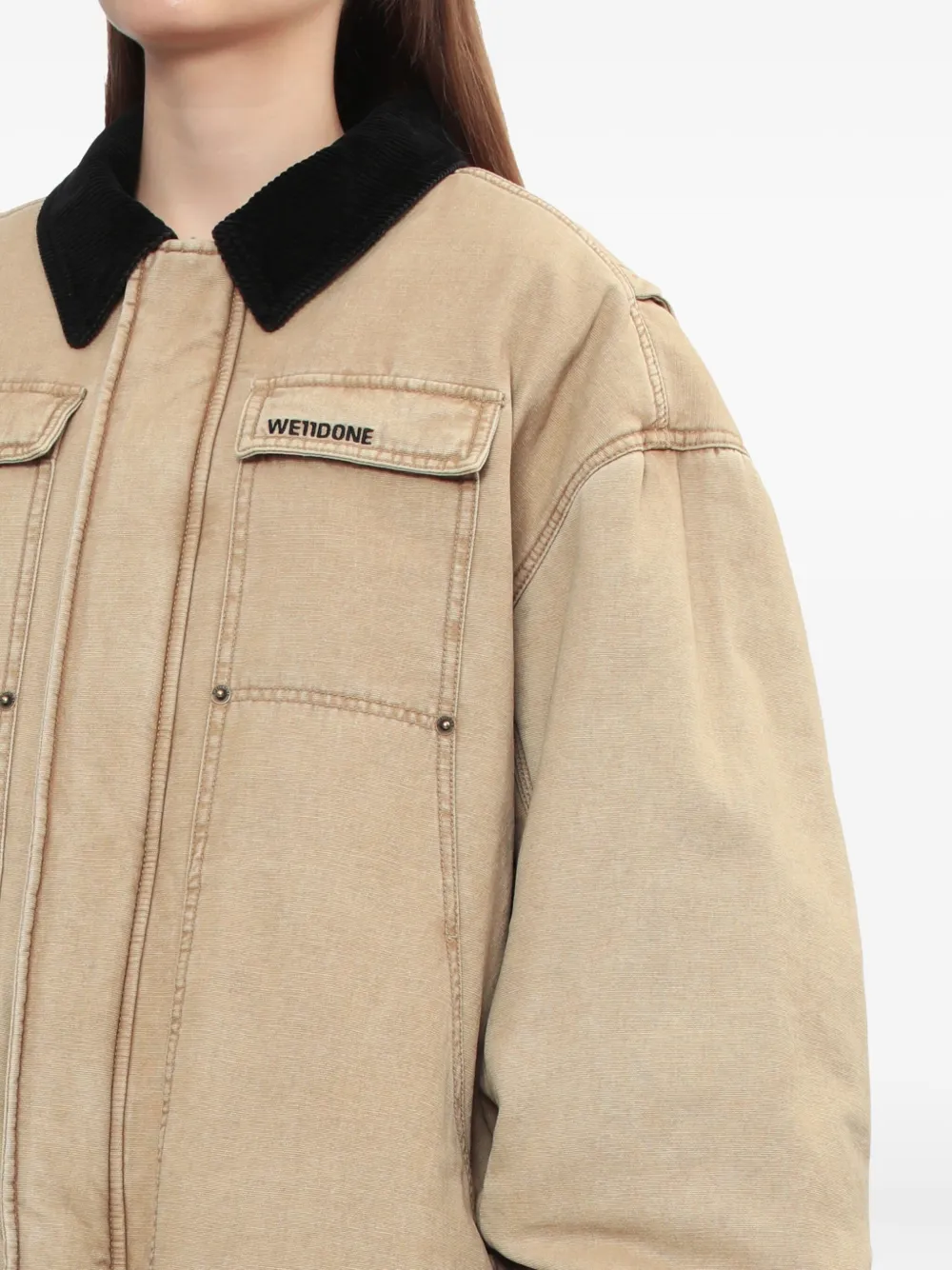 We11 Done Corduroy-collar Cotton Jacket In Neutral
