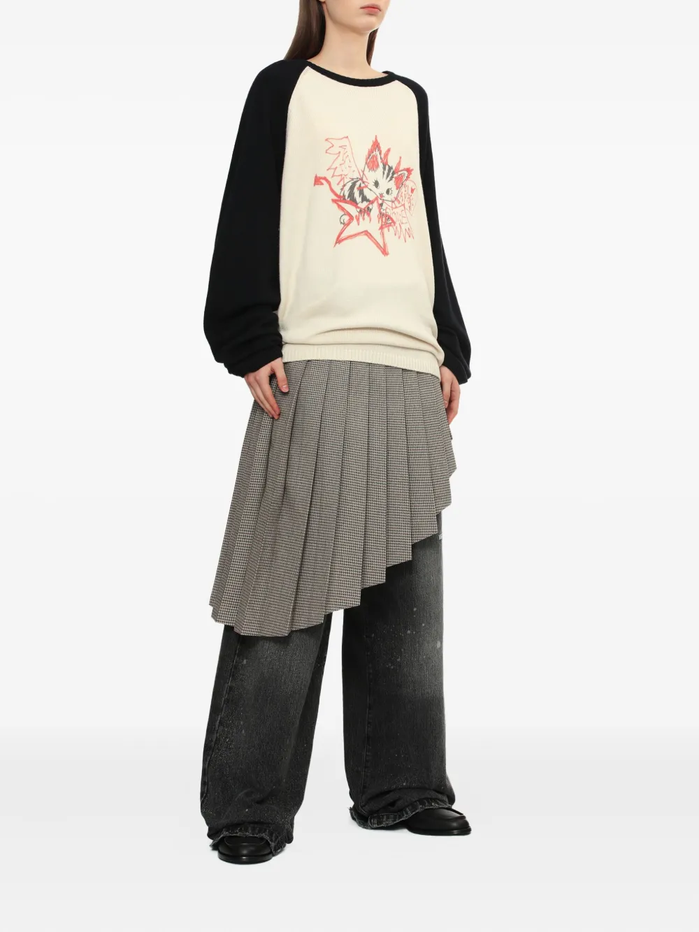 We11 Done Cat-print Raglan-sleeve Sweater In Neutral